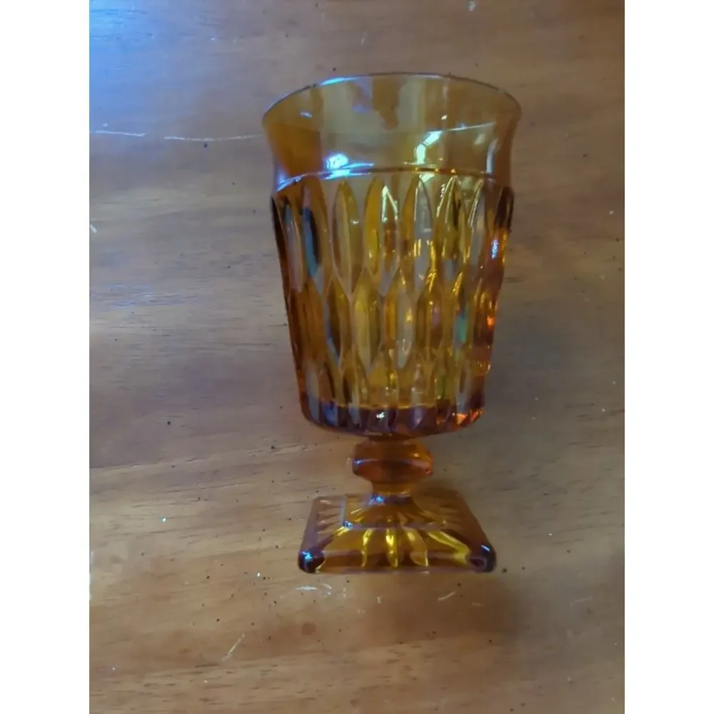 Vintage Indiana Amber Glass Mt. Vernon Tea Footed Goblet Glass Square Base